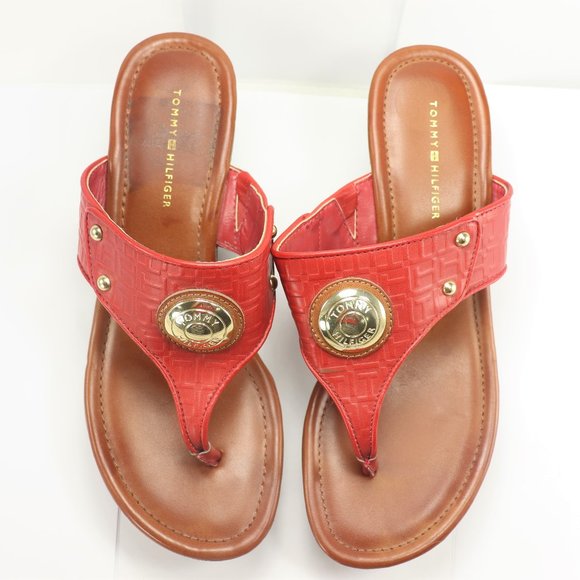 Tommy Hilfiger Shoes - Tommy Hilfiger Red Wedge Sandal Thongs